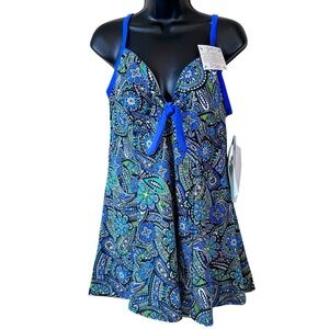 A Shore Fit Thigh Solutions Paisley Print Swimdress